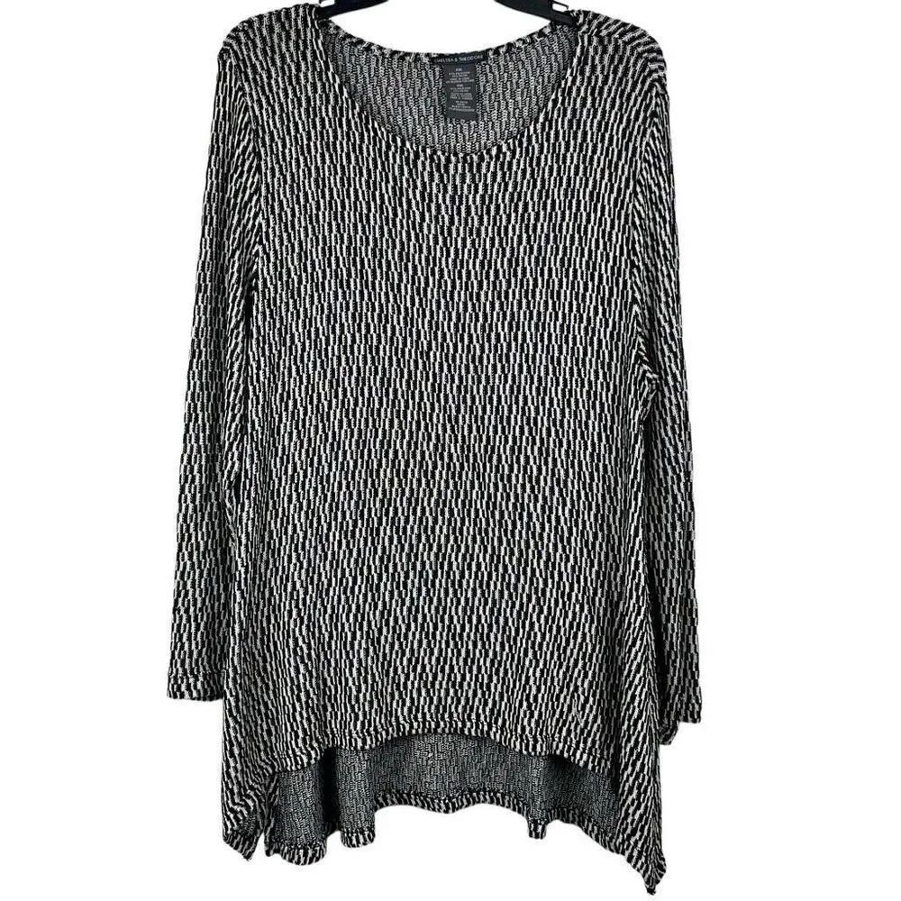 Chelsea & Theodore Black White Knit Long Sleeve Blouse XXL